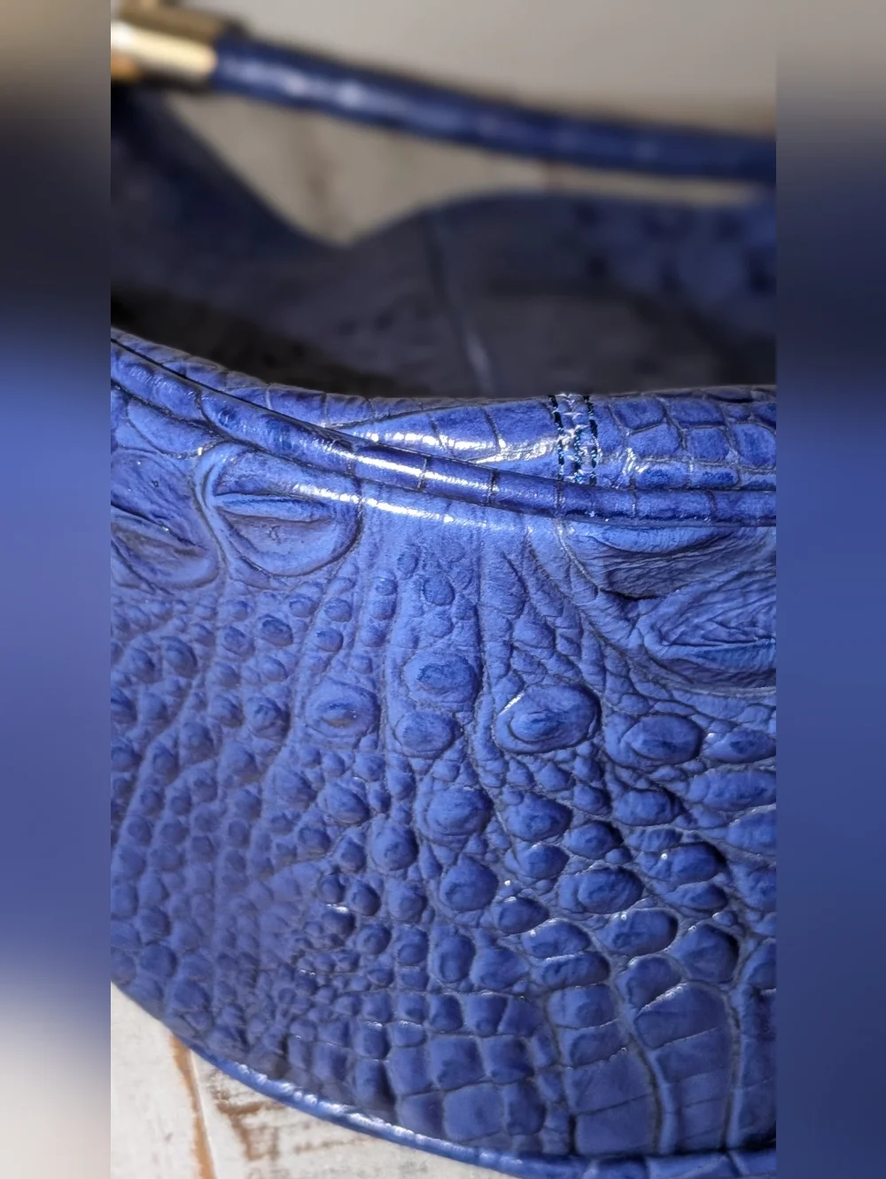 Brahmin Navy Blue Croc-Embossed Shoulder Bag with Gold Hardware - Picture 9 of 9